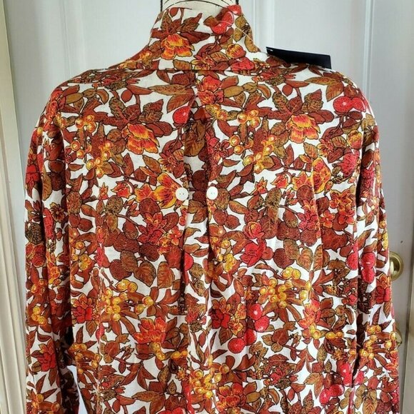 Vintage Fall Autumn Floral Orange High Neck Dolan Sleeves Top M Hunters Run NWT - Picture 7 of 10